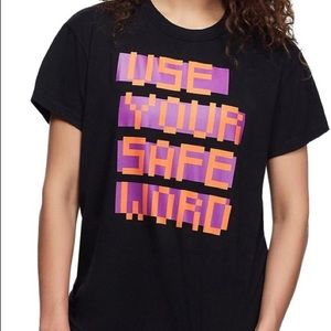True Religion Women’s T-Shirt Graphic “Use Your Safe Word” Black Crew S